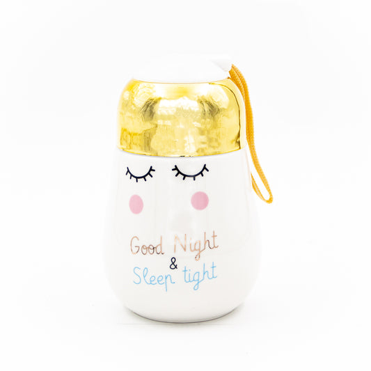 Seramik Good Night Sleep Tight Yazılı Desenli Gold Kapaklı Termos Bardak