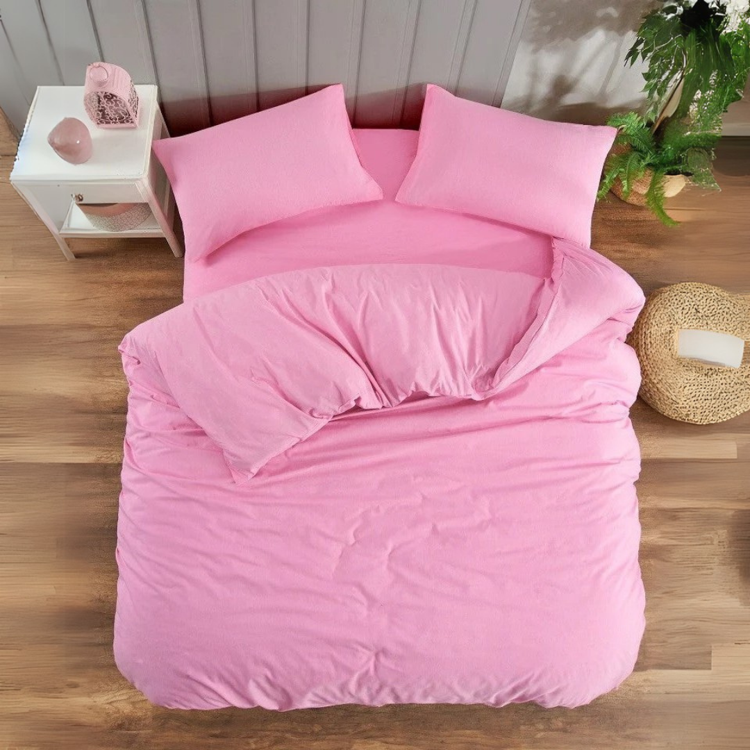 Pembe Çift Kişilik Lastikli Nevresim Takımı