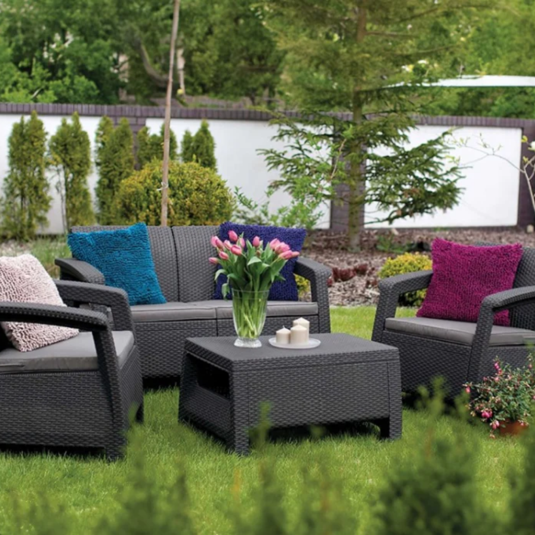 Heniver Novara 2+1+1 Camlı Sehpalı Bahçe Oturma Grubu Antrasit