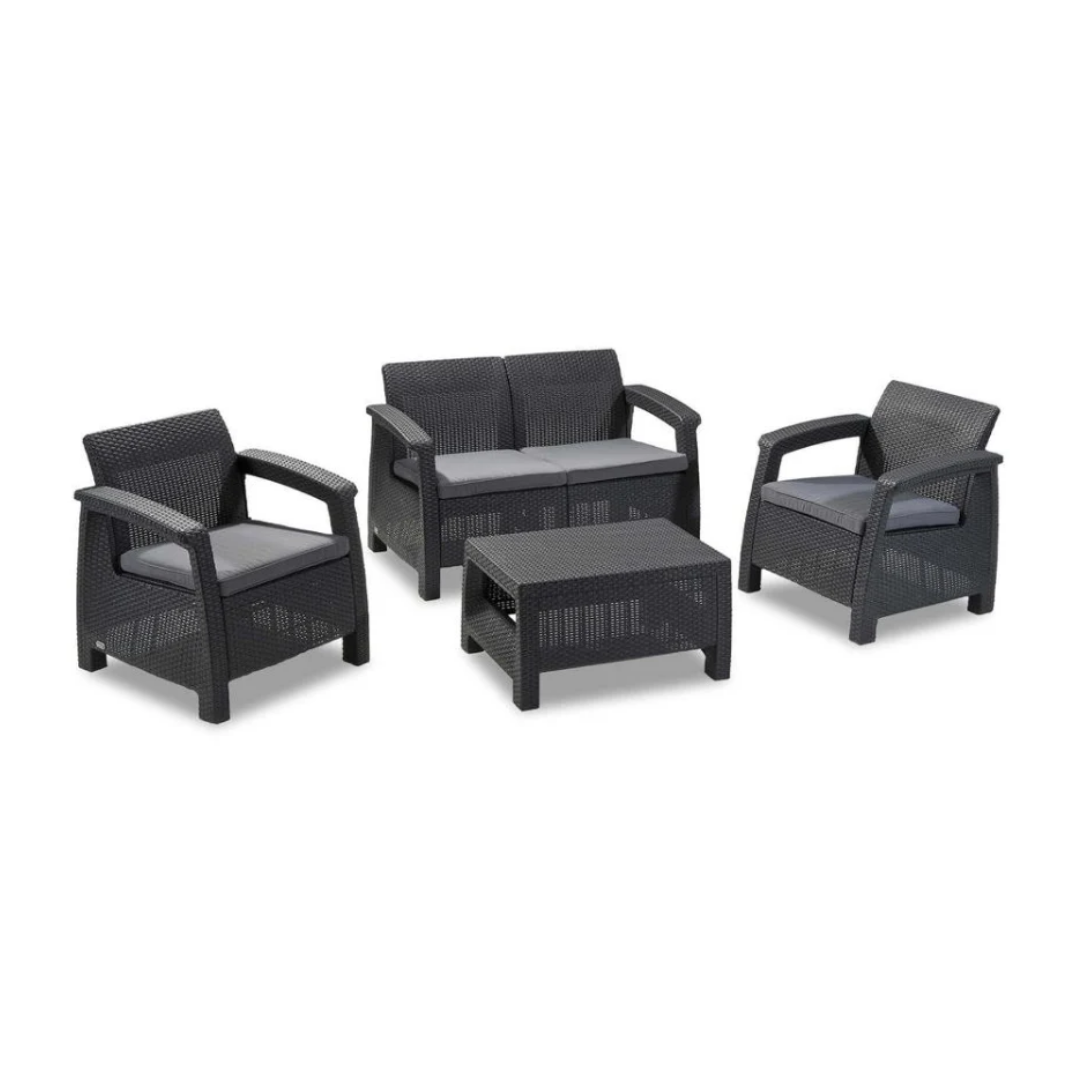 Heniver Novara 2+1+1 Camlı Sehpalı Bahçe Oturma Grubu Antrasit