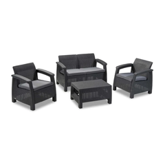 Heniver Novara 2+1+1 Camlı Sehpalı Bahçe Oturma Grubu Antrasit
