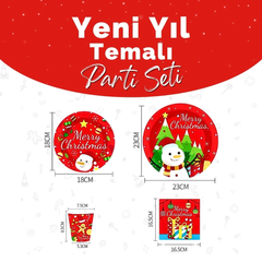 On Kişilik 40 Parça Yılbaşı Temalı Kağıt Tabak Bardak Seti Kırmızı