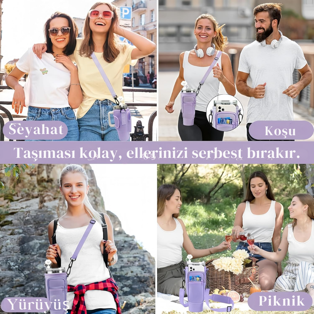 Omuz Askılı Telefon Tutuculu Stanley Termos Çantası Mavi