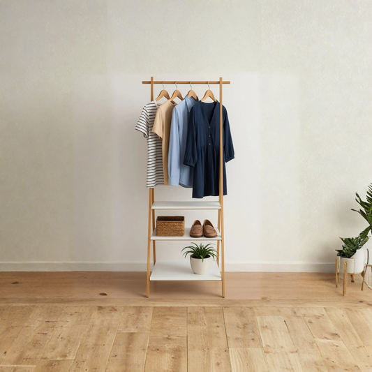 Raflı Bambu 150 x 52 Cm Elbise Askılığı