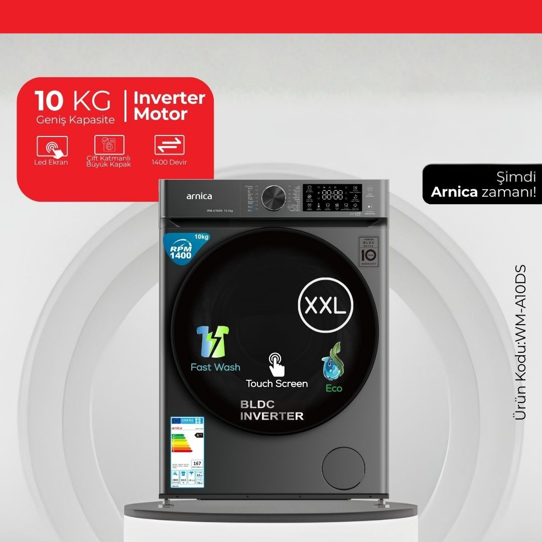 Arnica 10 Kg Inverter Çamaşır Makinesi Silver