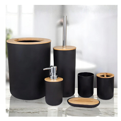 Banyo Paspas HEDİYELİ 6 Parça Banyo Aksesuar Seti Siyah