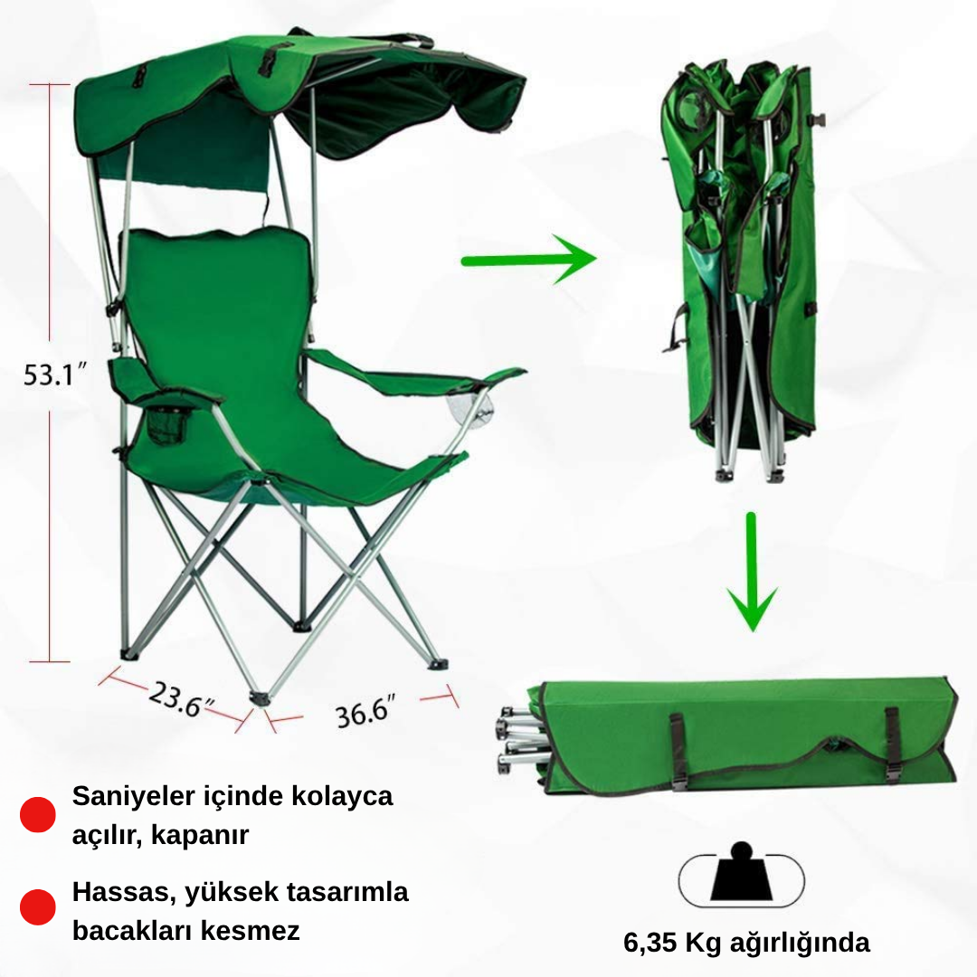 Gölgelikli Katlanabilir Kamp Sandalyesi Yeşil