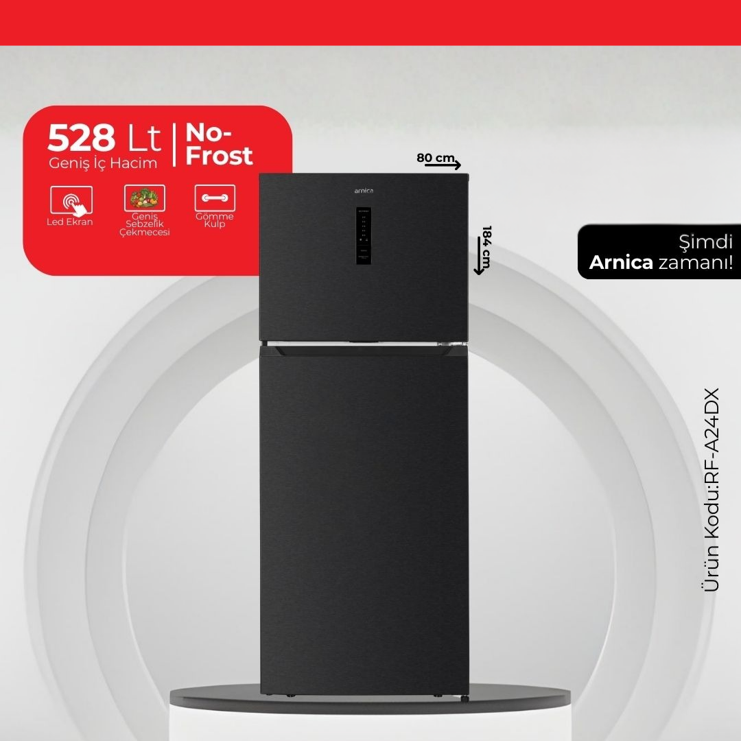 Arnica 528 Lt No-Frost Buzdolabı Dark Inox