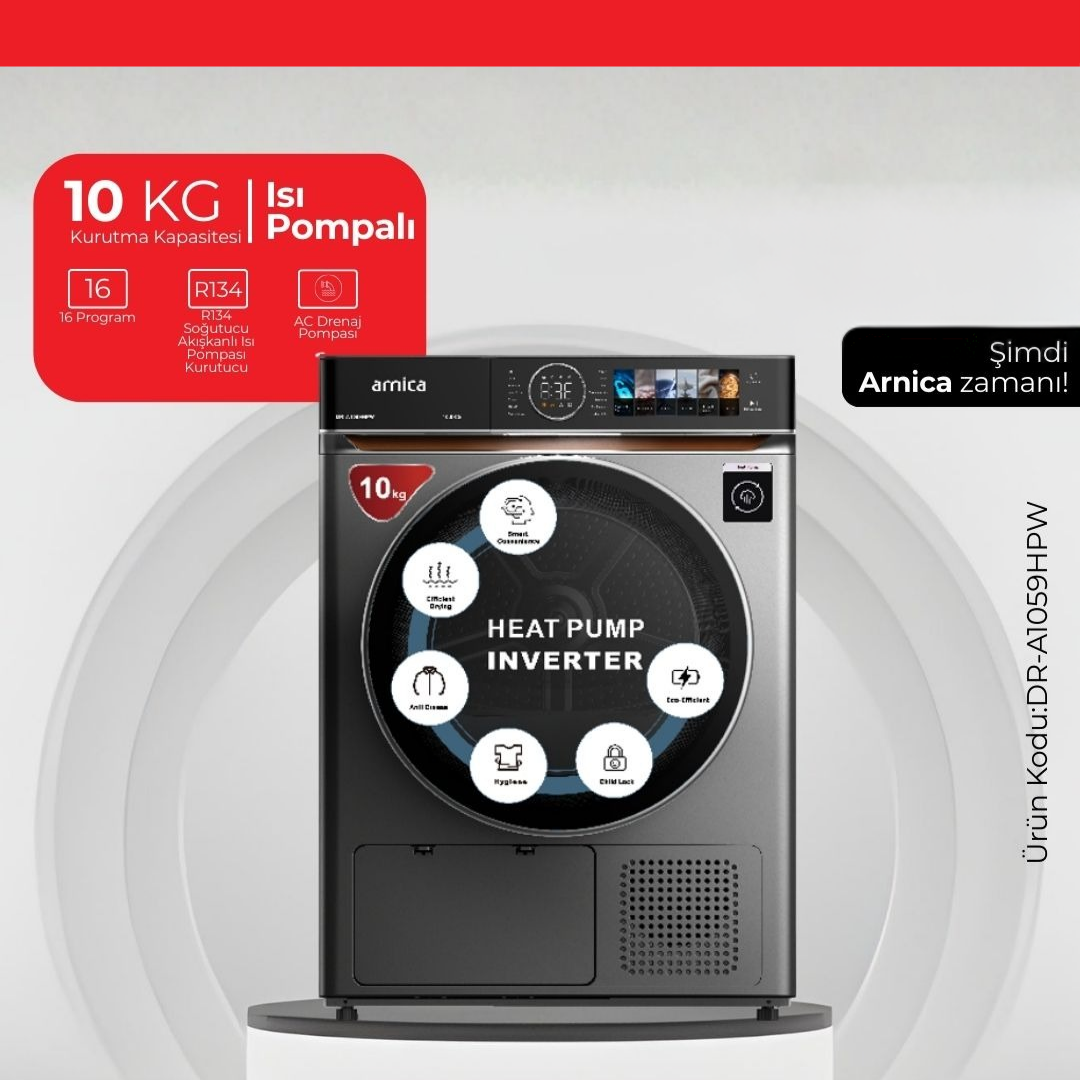 Arnica 10 Kg Isı Pompalı Dokunmatik Çamaşır Kurutma Makinesi Sİlver