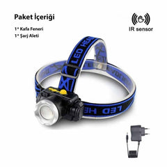 USB Şarjlı Sensörlü 200-800 Lümen LED Kafa Lambası