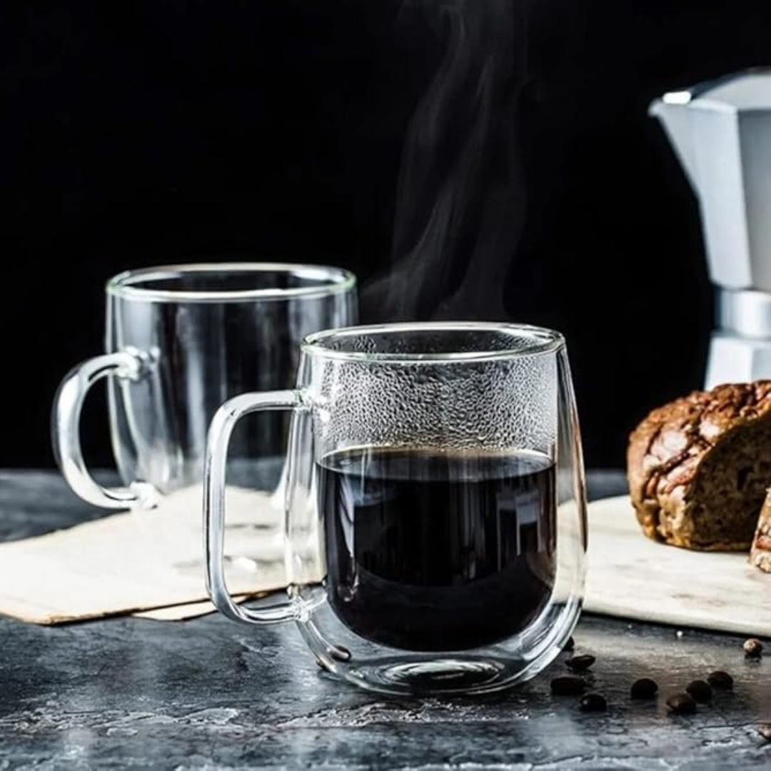 Çift Cidarlı Kulplu 350 ml Cam Bardak Kupa