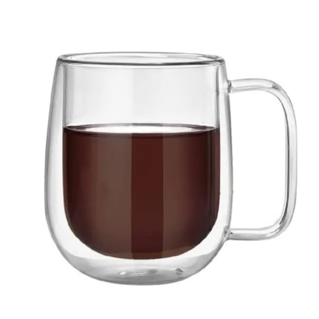 Çift Cidarlı Kulplu 350 ml Cam Bardak Kupa