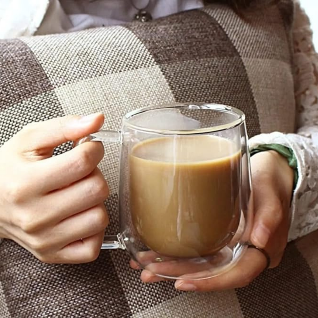 Çift Cidarlı Kulplu 350 ml Cam Bardak Kupa