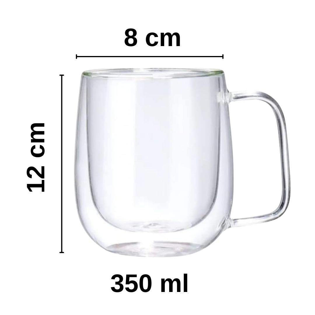 Çift Cidarlı Kulplu 350 ml Cam Bardak Kupa