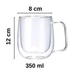 Çift Cidarlı Kulplu 350 ml Cam Bardak Kupa