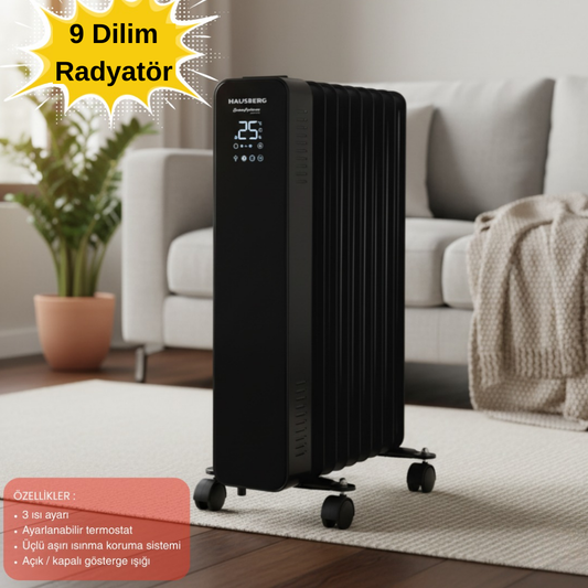 Hausberg Dijital Elektrikli 9 Petekli Uzaktan Kumandalı Radyatör Soba Siyah