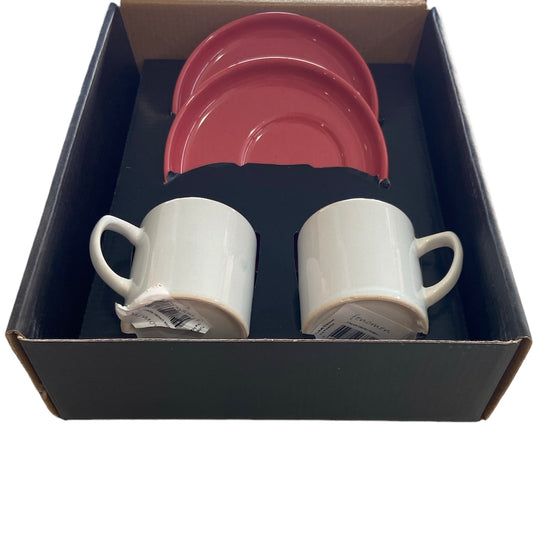 Porzellan 4 Parça Kahve Fincan Seti Kırmızı Beyaz