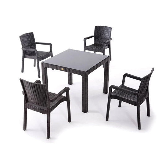 90x90 Cm 4 Vektör Sandalyeli Camlı Masa Seti Kahve