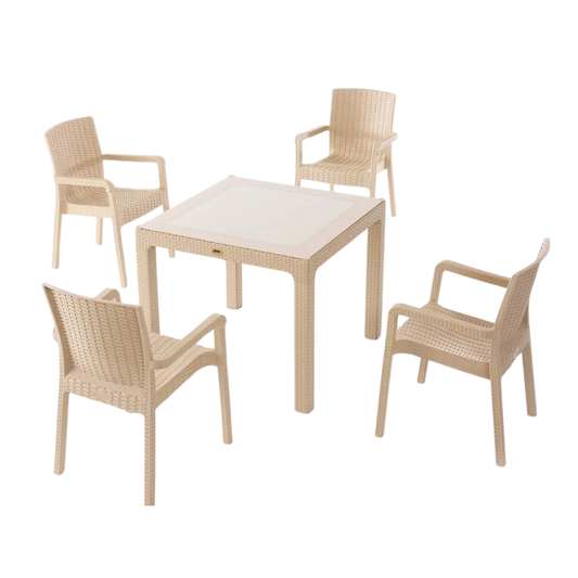 90x90 Cm 4 Vektör Sandalyeli Camlı Masa Seti Cappucino