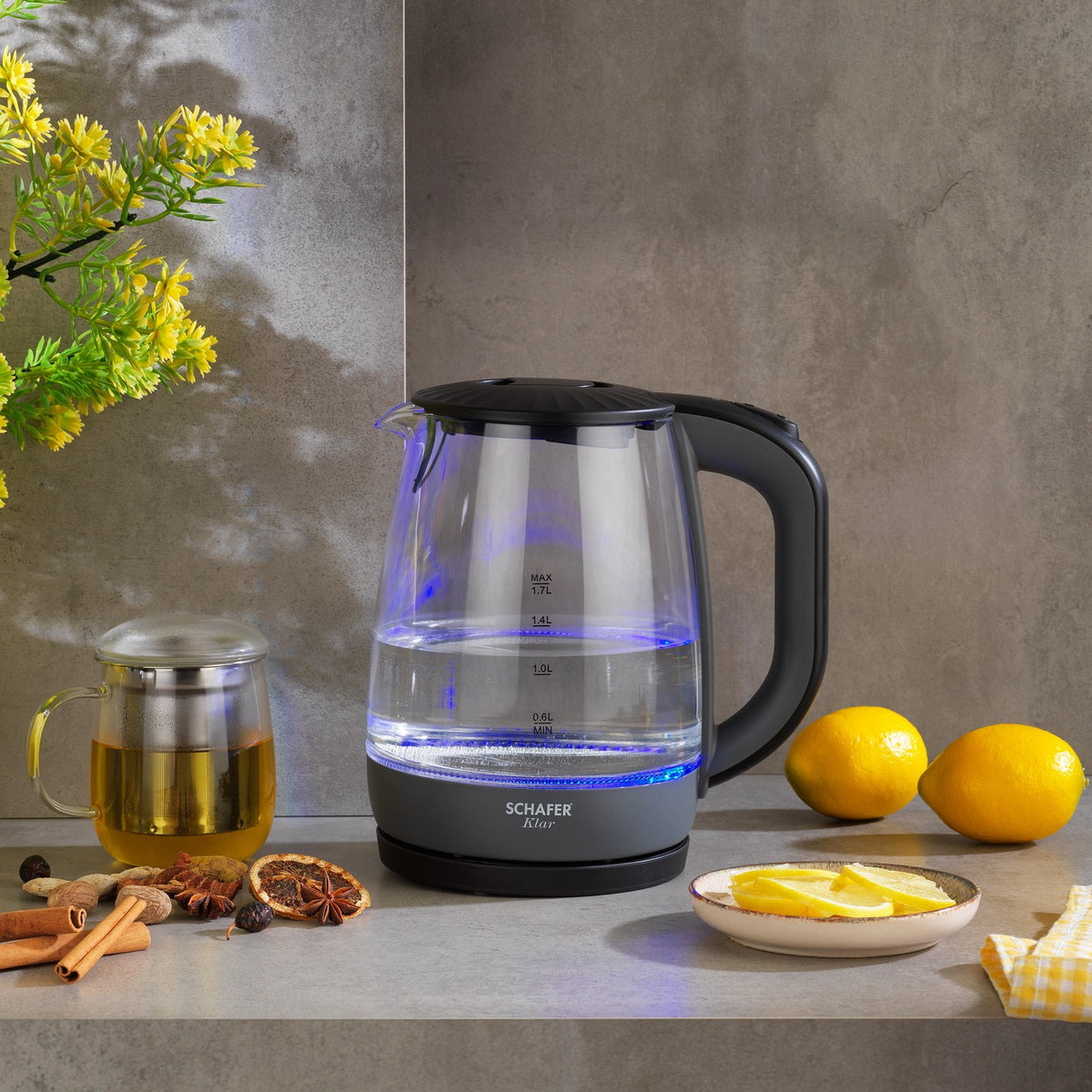 Schafer Klar 1.7 Lt 2000 W Elektrikli Su Isıtıcısı Kettle Gri