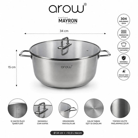 Arow Mayron 34 Cm Derin Çelik Tencere