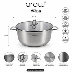 Arow Mayron 34 Cm Derin Çelik Tencere