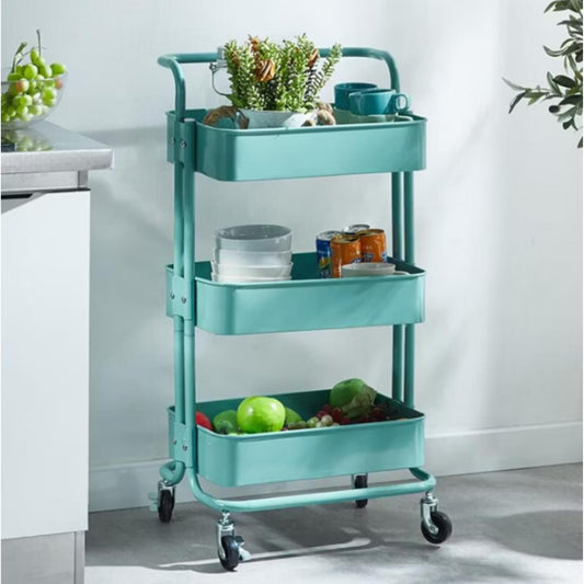 3 Katlı 45x37x85 Cm Tekerlekli Organizer Raf Turkuaz