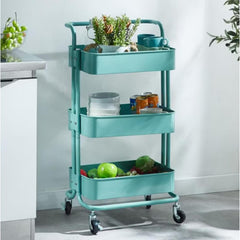 3 Katlı 45x37x85 Cm Tekerlekli Organizer Raf Turkuaz