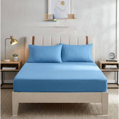 Mikro Saten Lastikli 180*200 cm Çarşaf ve 2 Adet Yastık Mavi