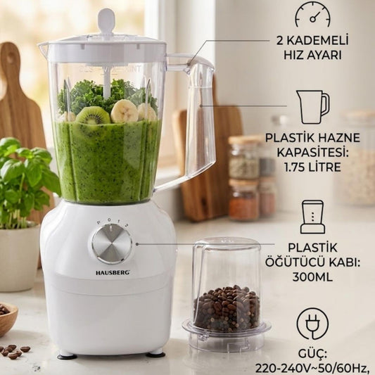 Hausberg 2 Hız Ayarlı 300 W Blender Beyaz