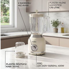 Hausberg 2 Hız Ayarlı 400 W Blender Krem