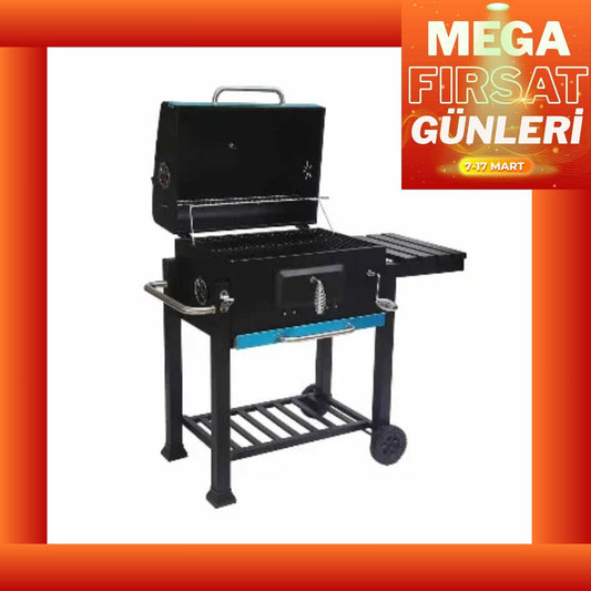 Ayarlanabilir Raflı Kömürlü Termometreli Barbekü Bahçe Izgarası Mangal