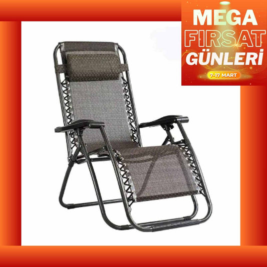 Katlanan Uzayan Teslin Kahve Kumaş Şezlong Sandalye Koltuk