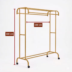 160x150 Cm Metal Tekerlekli Kıyafet Askısı Altın Rengi