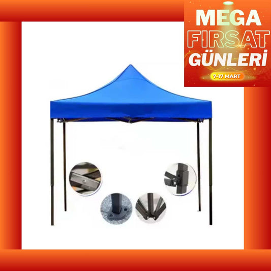 Gazebo 3×3 M 800D Branda 30 mm Profil Kamp Bahçe Dış Alan Tentesi Mavi