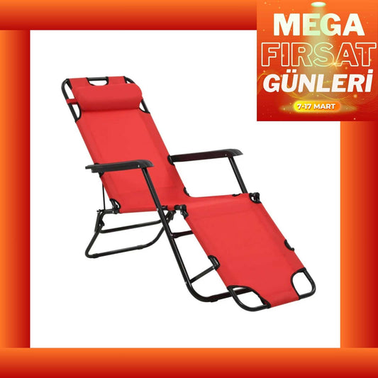 Katlanır Şezlong Sandalye 153x60x75 cm Kırmızı