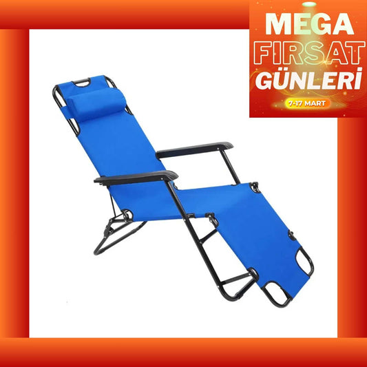 Katlanır Şezlong Sandalye 153x60x75 cm Mavi