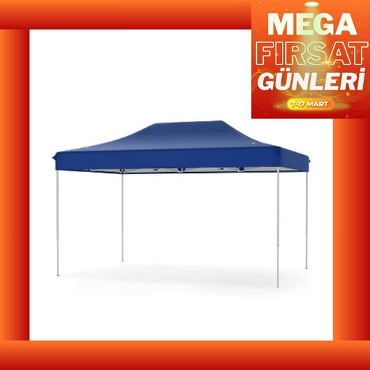 Gazebo 3×4.5 M 800D Branda 30 mm Profil Kamp Bahçe Dış Alan Tentesi Mavi