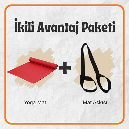 İkili Avantaj Paketi Kırmızı Yoga Mat ve Mat Taşıma Askısı