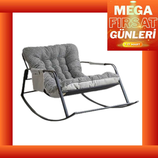 Sallanan Metal İskeletli Teslin Kumaşlı Konforlu Sandalye Koltuk Siyah Beyaz