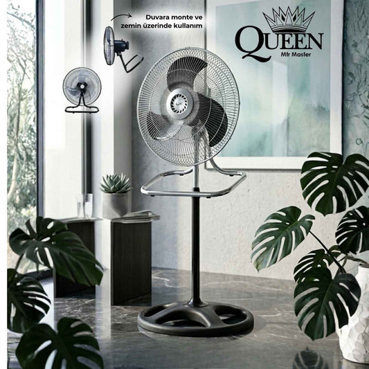 Queen 18'' Monofaze Sanayi Tipi Ayaklı Duvar Masa Vantilatörü