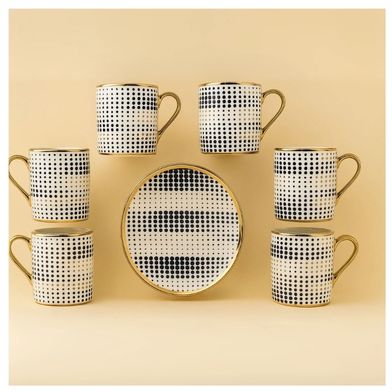 Siyah ve Altın Rengi Detaylı 6 Kişilik Kahve Fincan Seti
