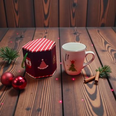 Yeni Yıl Özel Kutusunda Yılbaşı Desenli 8.3x10.2 Cm Kupa Mug