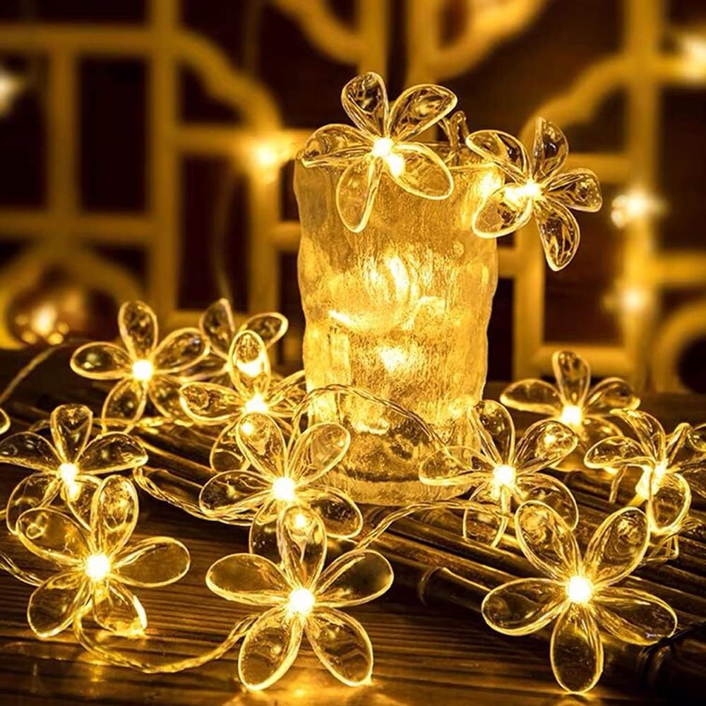 Yılbaşı Ağacı İç ve Dış Mekan İçin Solar LED Çiçek Şekilli 5 M Dekoratif Işık