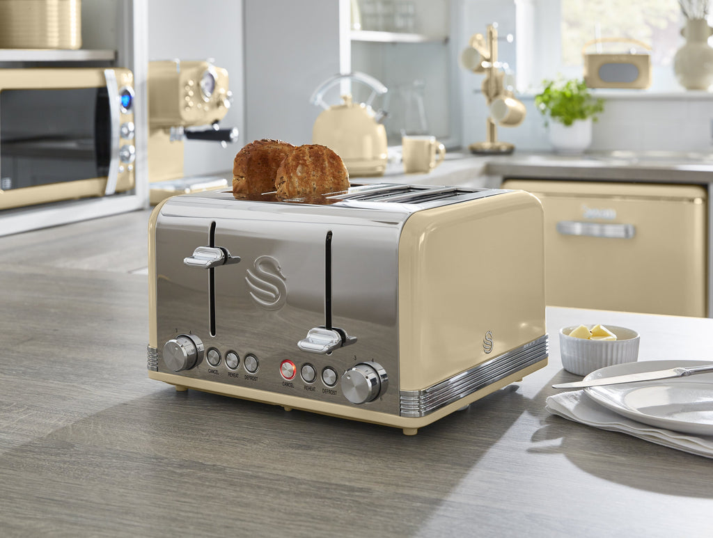 Swan Retro 4 Dilimli Ekmek Kızartma Makinesi Krem