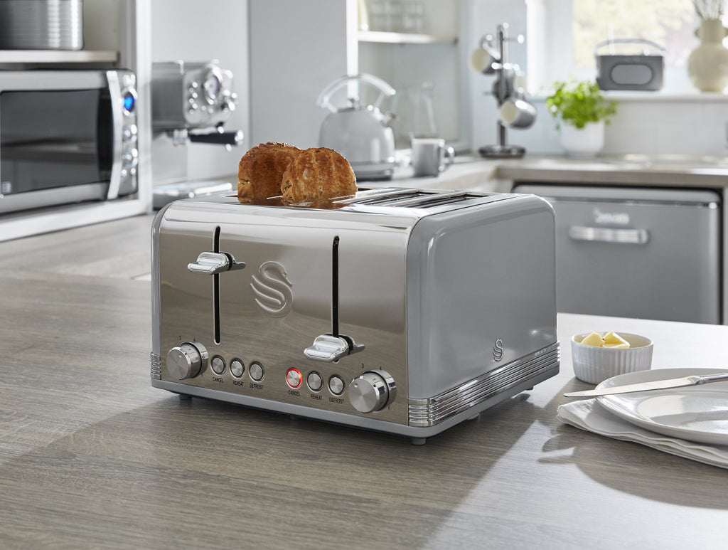 Swan Retro 4 Dilimli Ekmek Kızartma Makinesi Gri