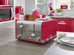 Swan Retro 4 Dilimli Ekmek Kızartma Makinesi Kırmızı