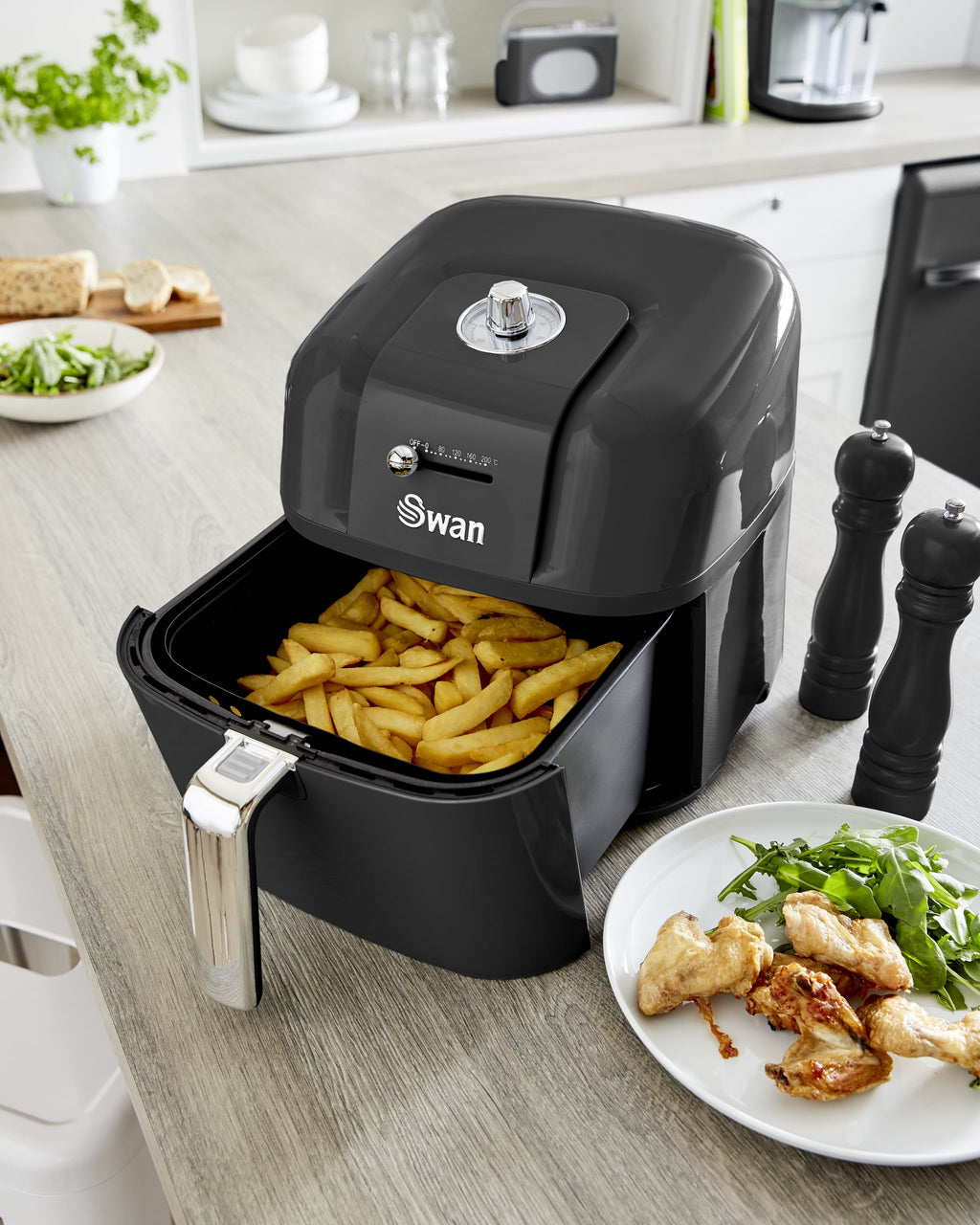 Swan Retro 6 Litre Manuel Airfryer Yağsız Fritöz Siyah