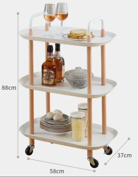 Üç Katlı Tekerlekli 36x56x80 Cm Mutfak Organizer Beyaz
