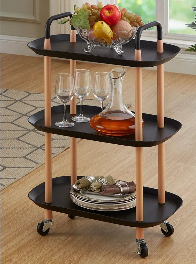 Üç Katlı Tekerlekli 36x56x80 Cm Mutfak Organizer Siyah